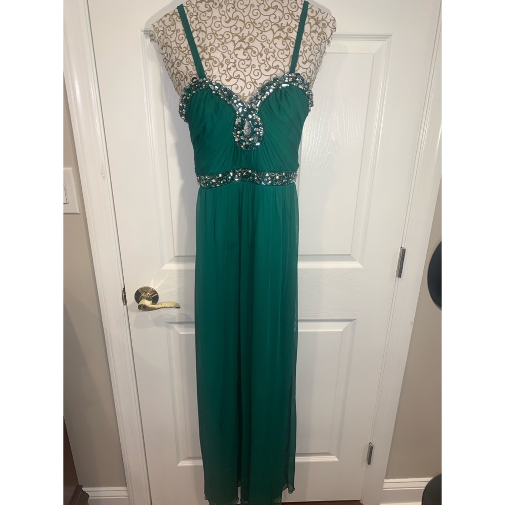 Emerald green long modest elegant gown worn once